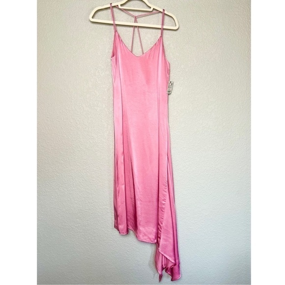 NWT ZARA 90s Y2K Barbie Pink Satin Asymmetric Hem Sleeveless Slip Midi Dress XS - Picture 5 of 9